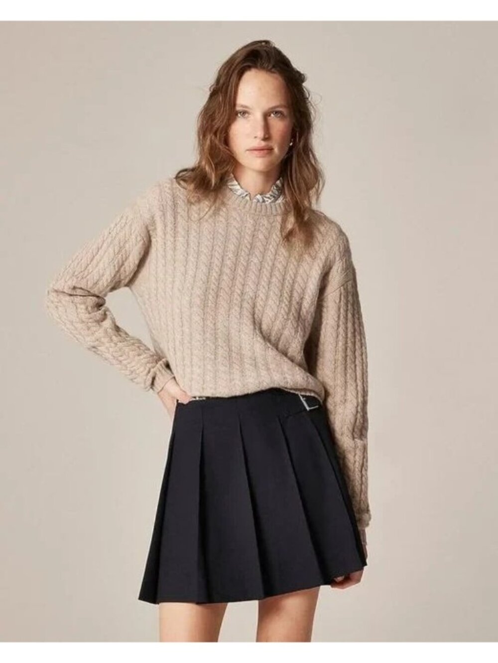 NWT J.Crew Perfect Cashmere Cable-knit Crewneck Sweater in Heather Stone S